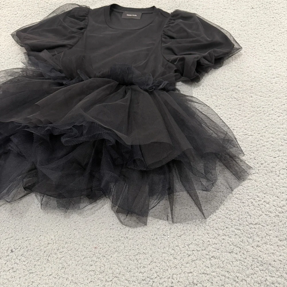 Simone Rocha Black Tulle Puff Sleeve Peplum Top Avant-Garde Tee Blouse Medium - Picture 4 of 11